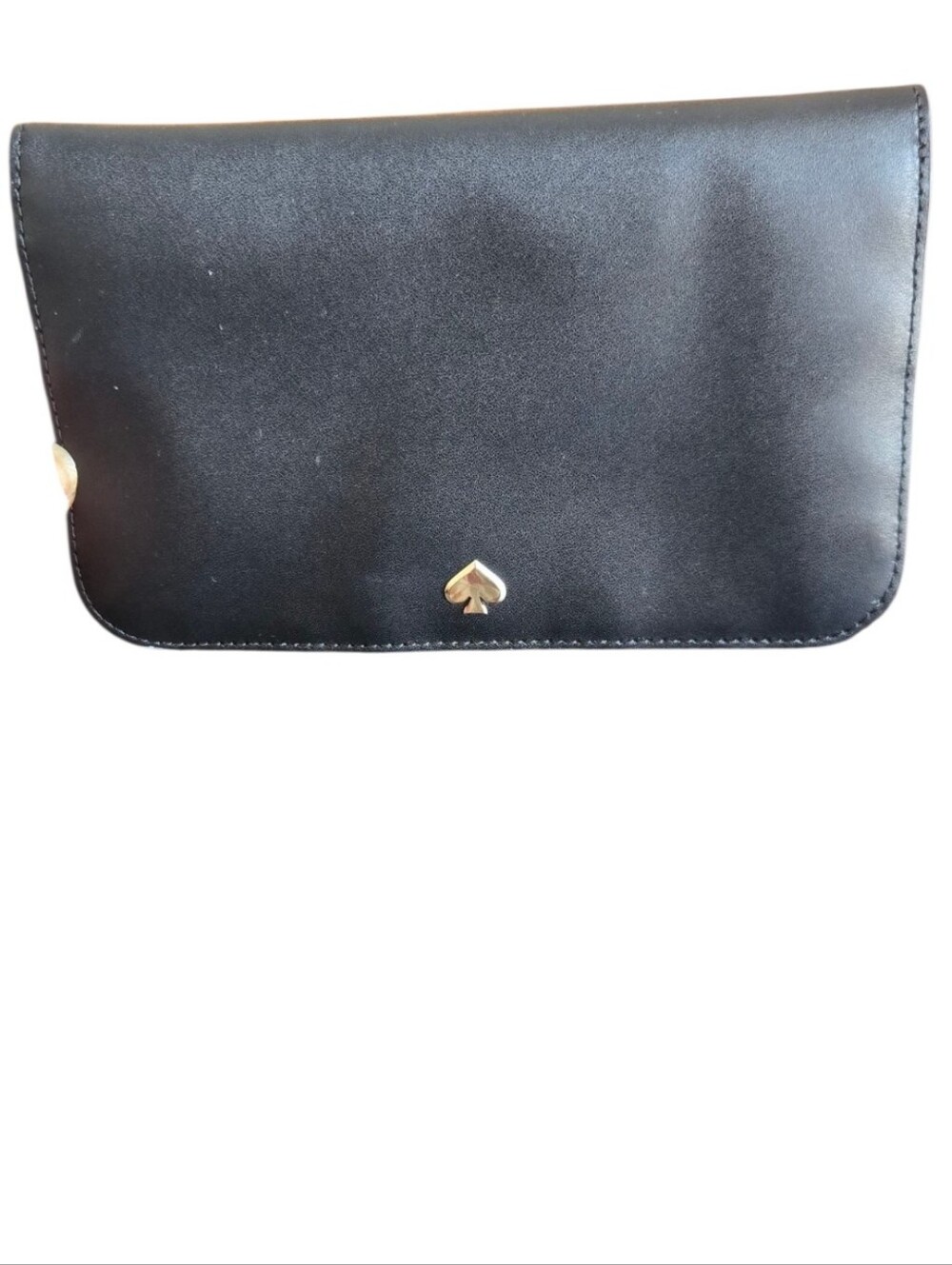 Kate Spade New York Black Leather Flap Continental Wallet Gold Spade